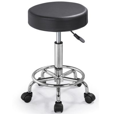 Black Salon Stool with Foot Rest