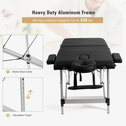 Mobile Aluminum Portable Massage Table for Salons  - Black - Image 5