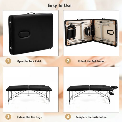 Mobile Aluminum Portable Massage Table for Salons  - Black - Image 3
