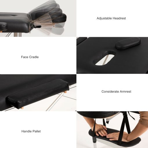 Mobile Aluminum Portable Massage Table for Salons  - Black - Image 2
